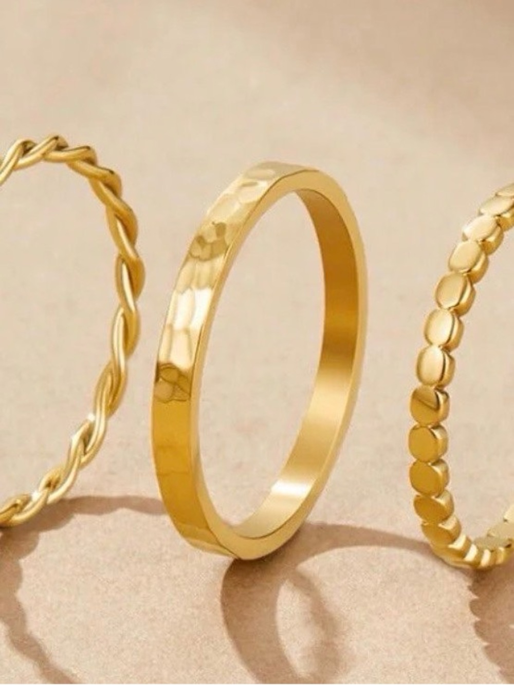Gold Hammered Stackable Ring Set - Women Jewelry